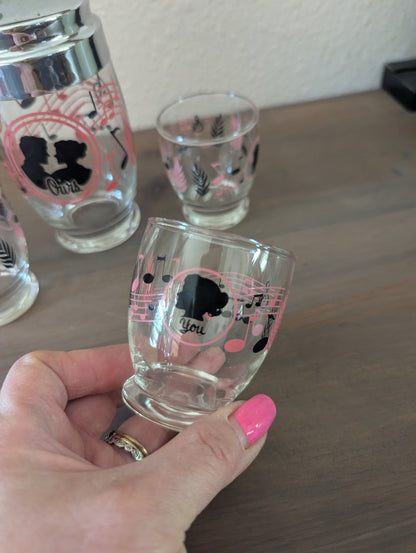 Vtg. Shaker and 3 Glass Cups