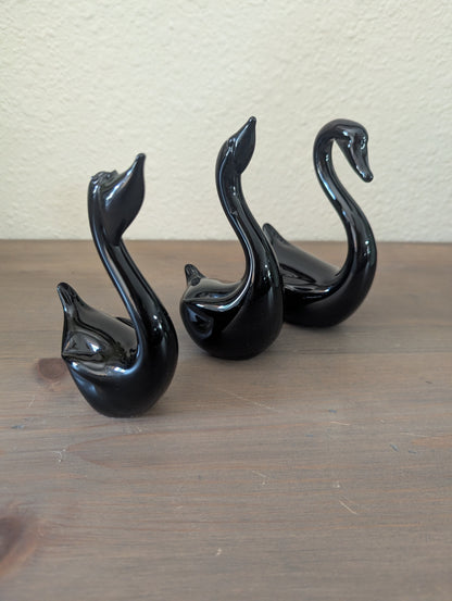 Vtg. Murano Family of Black Swans
