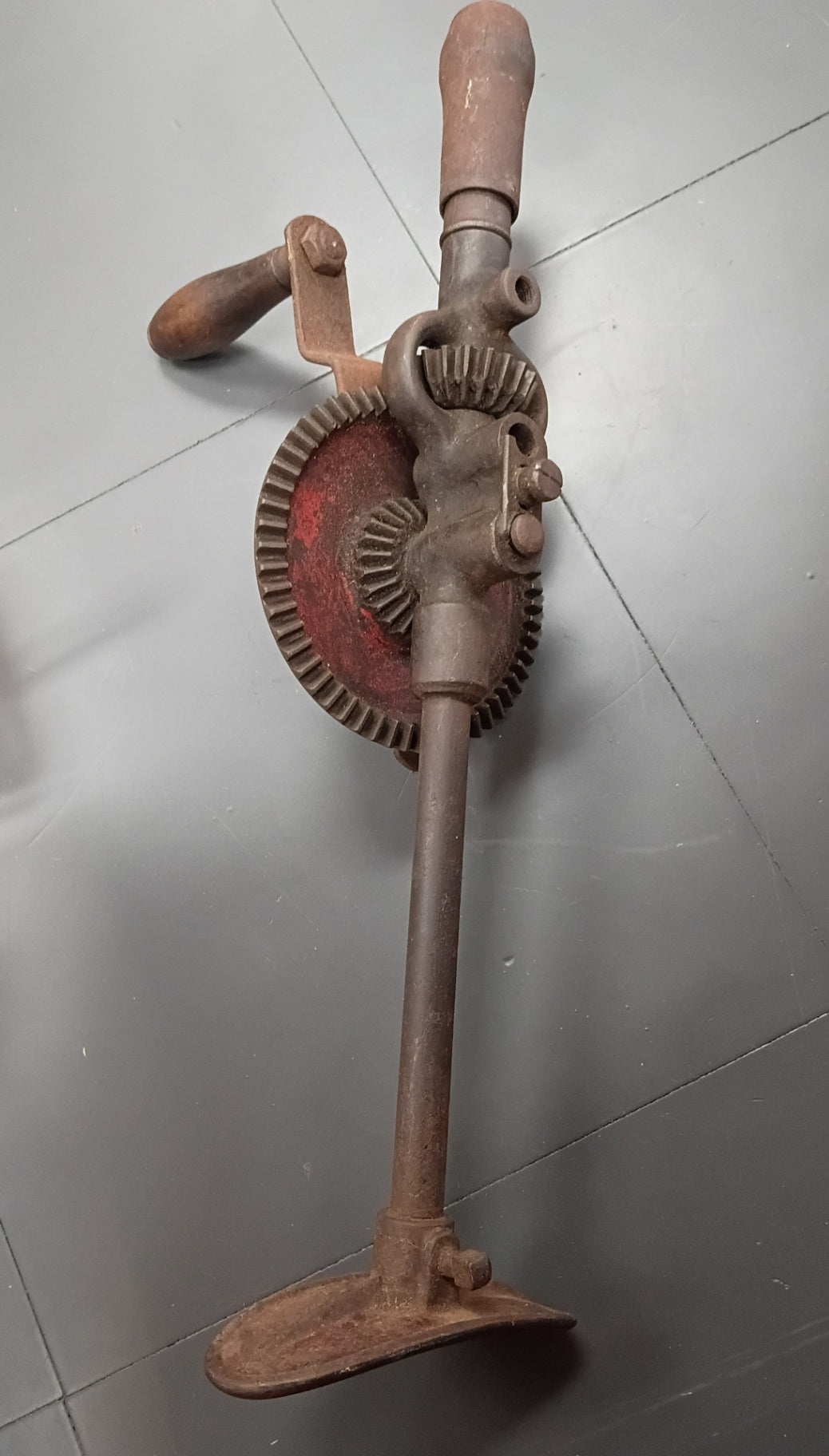 Vintage Cast Iron Breast Drill | "Eggbeater" Style Hand Drill with Curved Plate