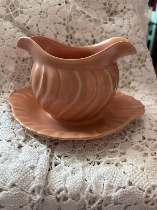 Vintage Coral pink gravy dish