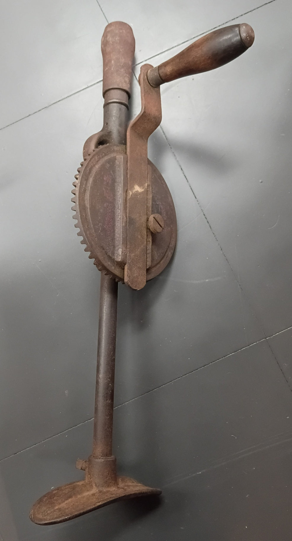 Vintage Cast Iron Breast Drill | "Eggbeater" Style Hand Drill with Curved Plate