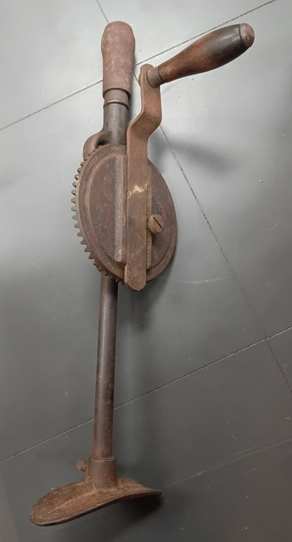 Vintage Cast Iron Breast Drill | "Eggbeater" Style Hand Drill with Curved Plate