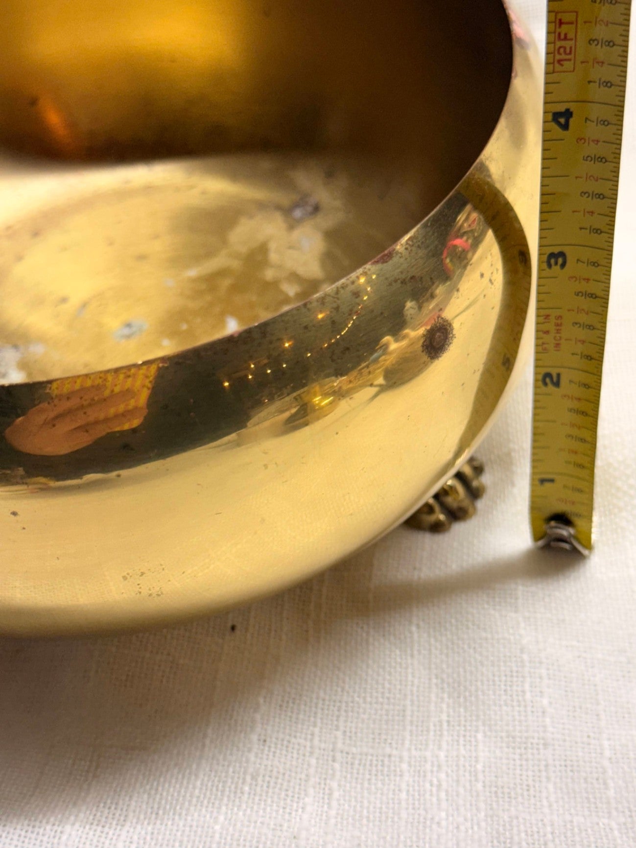 Vintage Brass Footed Planter Bowl | Round Cachepot Centerpiece with Lion Paw Feet