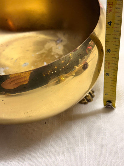 Vintage Brass Footed Planter Bowl | Round Cachepot Centerpiece with Lion Paw Feet