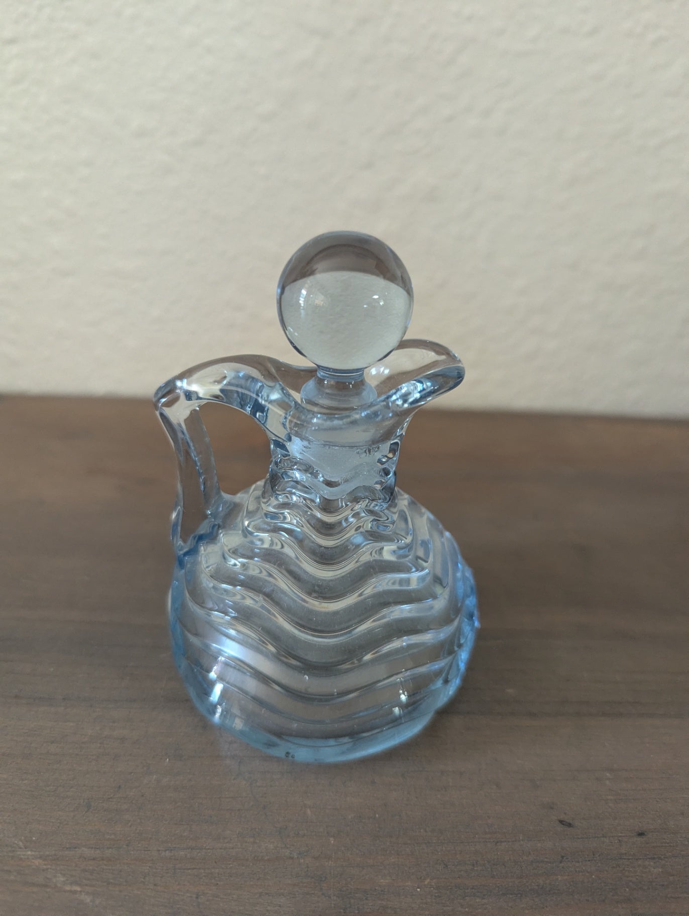 Vtg. Blue Glass Wavy Cruet