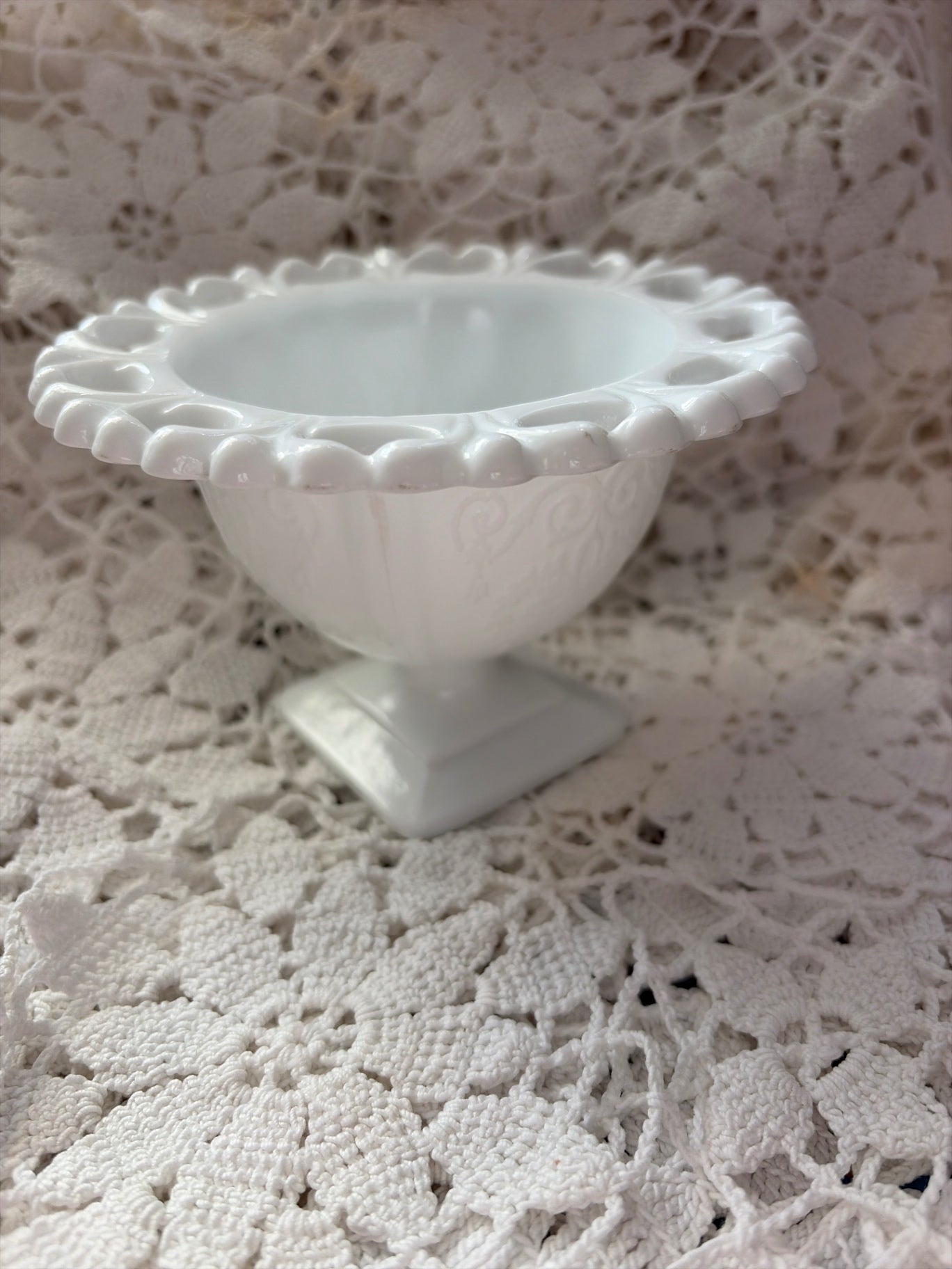 White Milk Glass bowl with pedestal. 