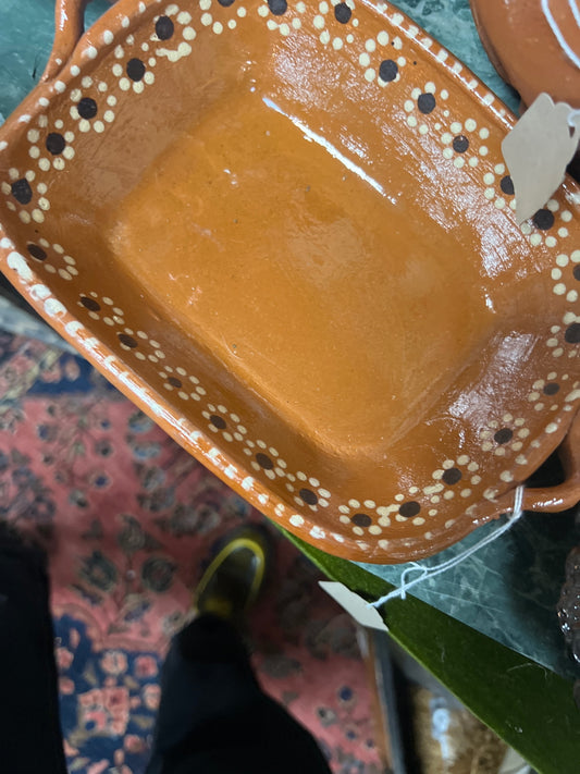 traditional Mexican barro (red clay) rectangular baking and serving dish