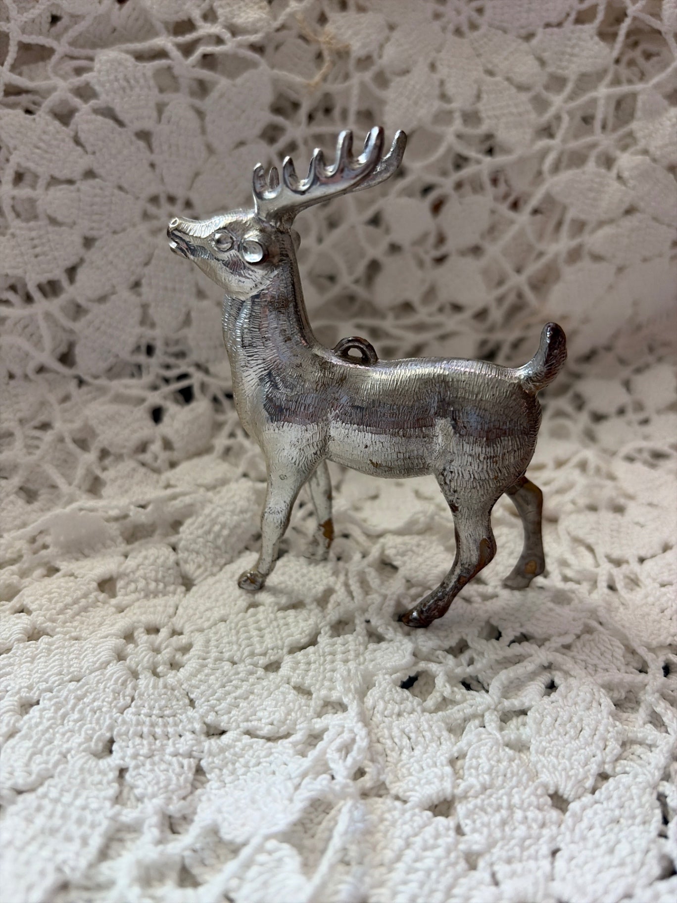 Plastic silver Reindeer vintage ornament 
