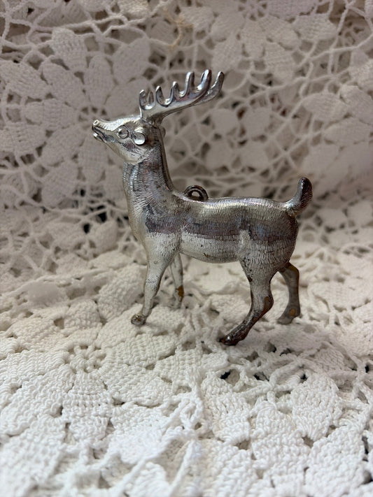 Plastic silver Reindeer vintage ornament 