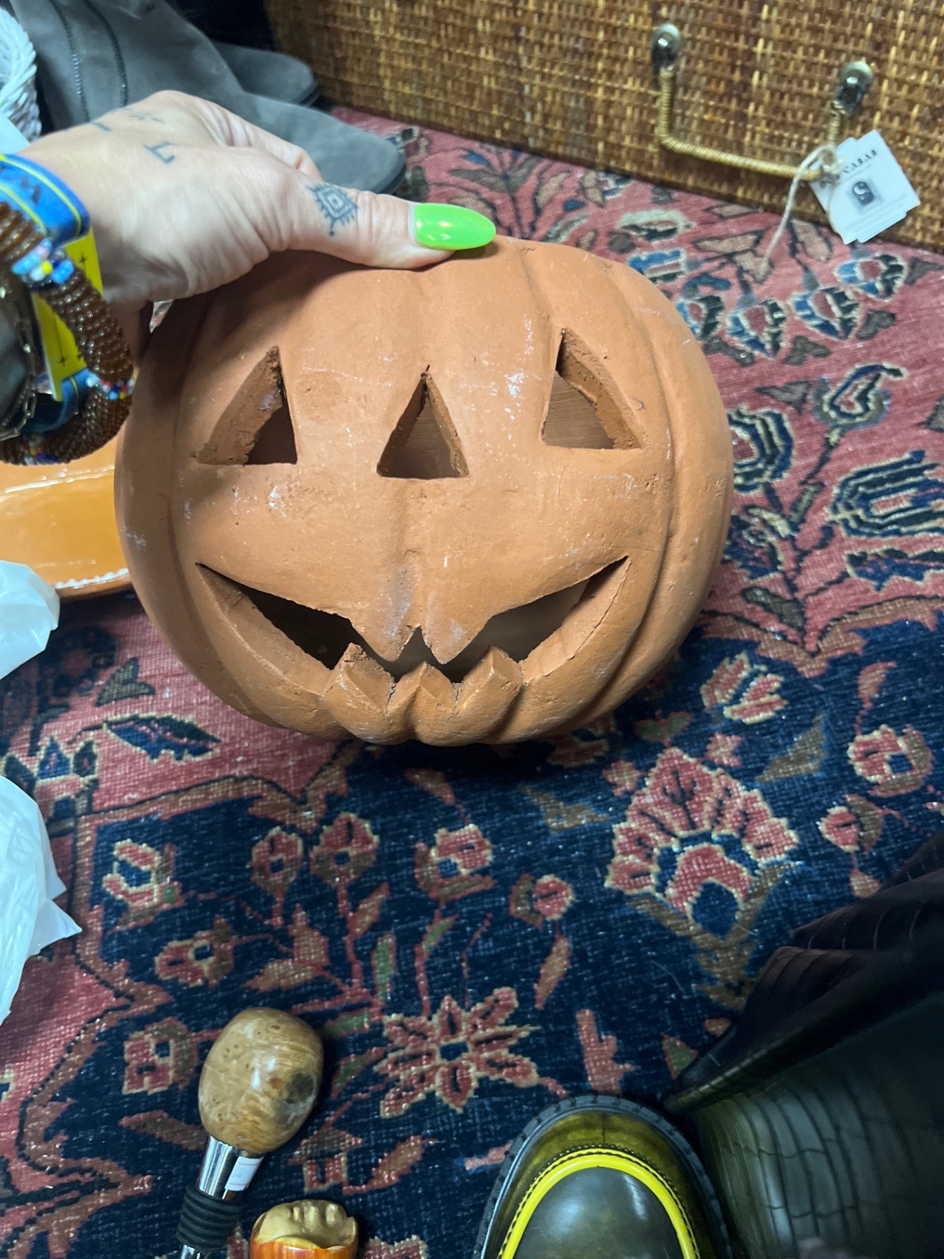 Holiday  terracotta Jack-o’-lantern pot