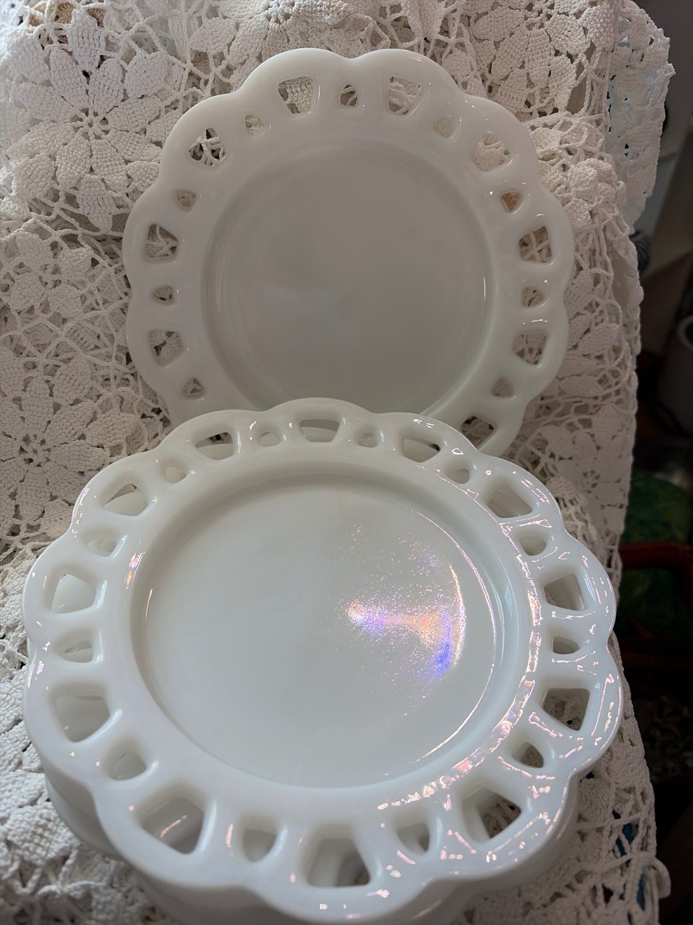 White Milk Glass Anchor Hawking 8 1/2” set of (4)