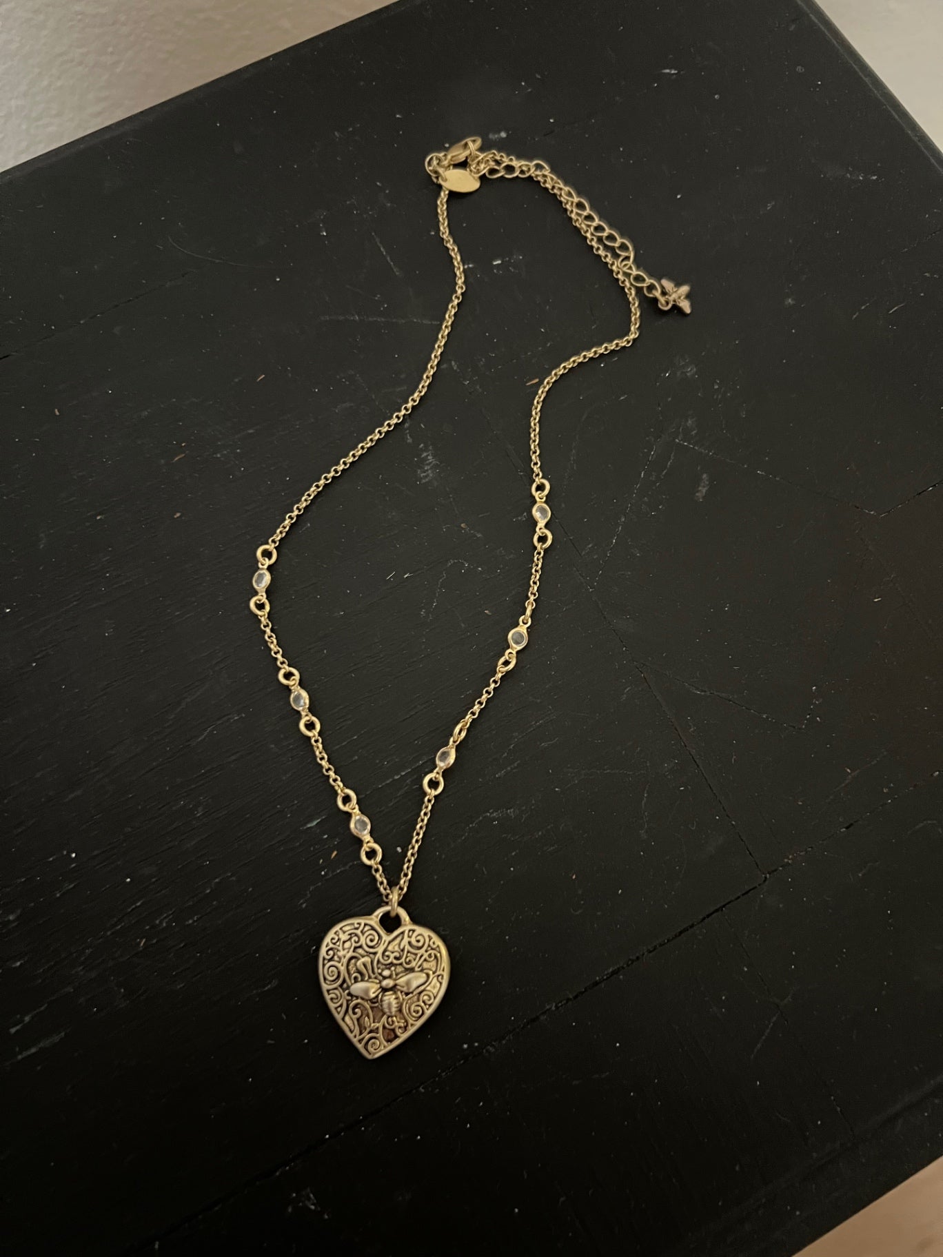 Ornate Heart Pendant Necklace with Bee Accents