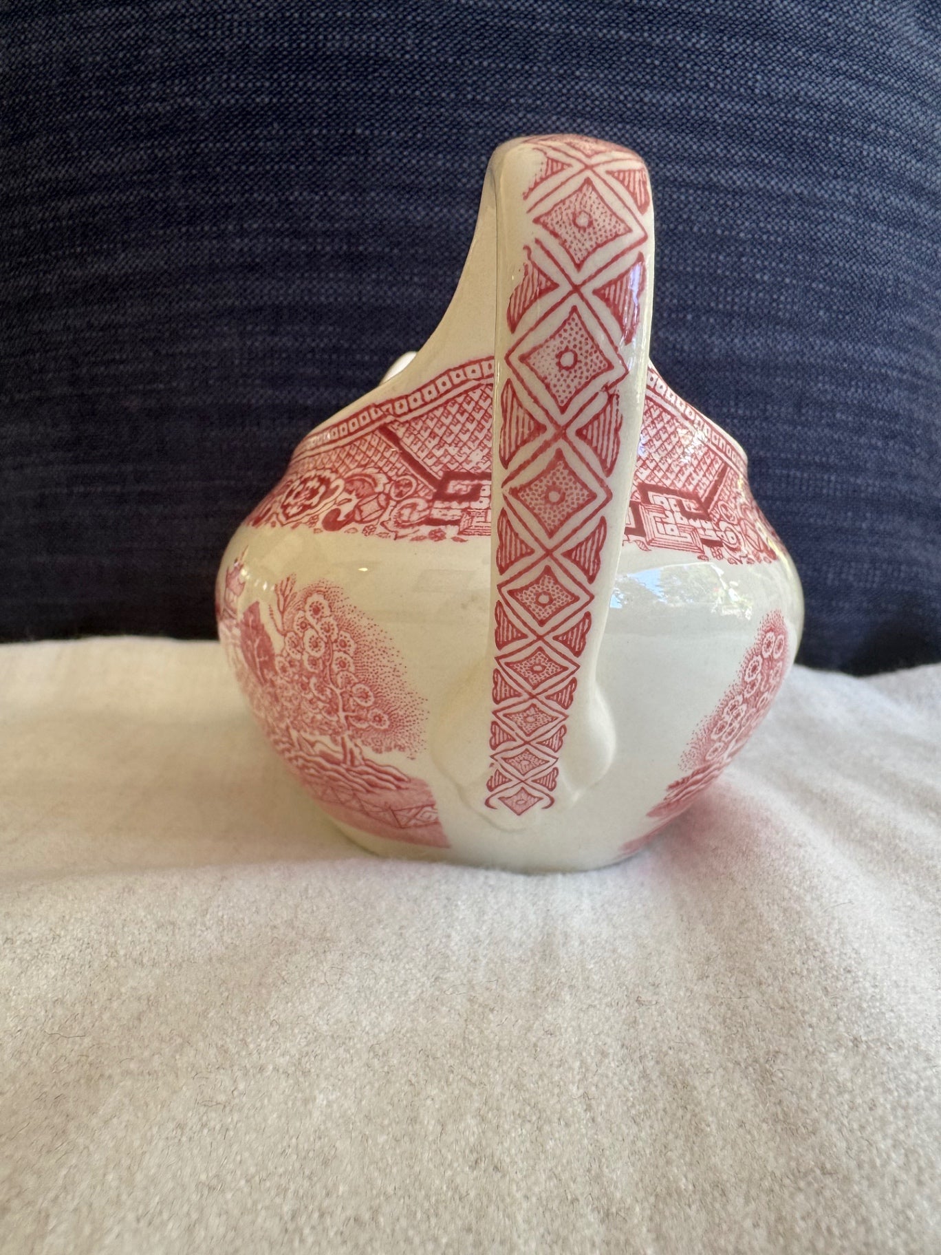 Pink willow transferware gravy boat 