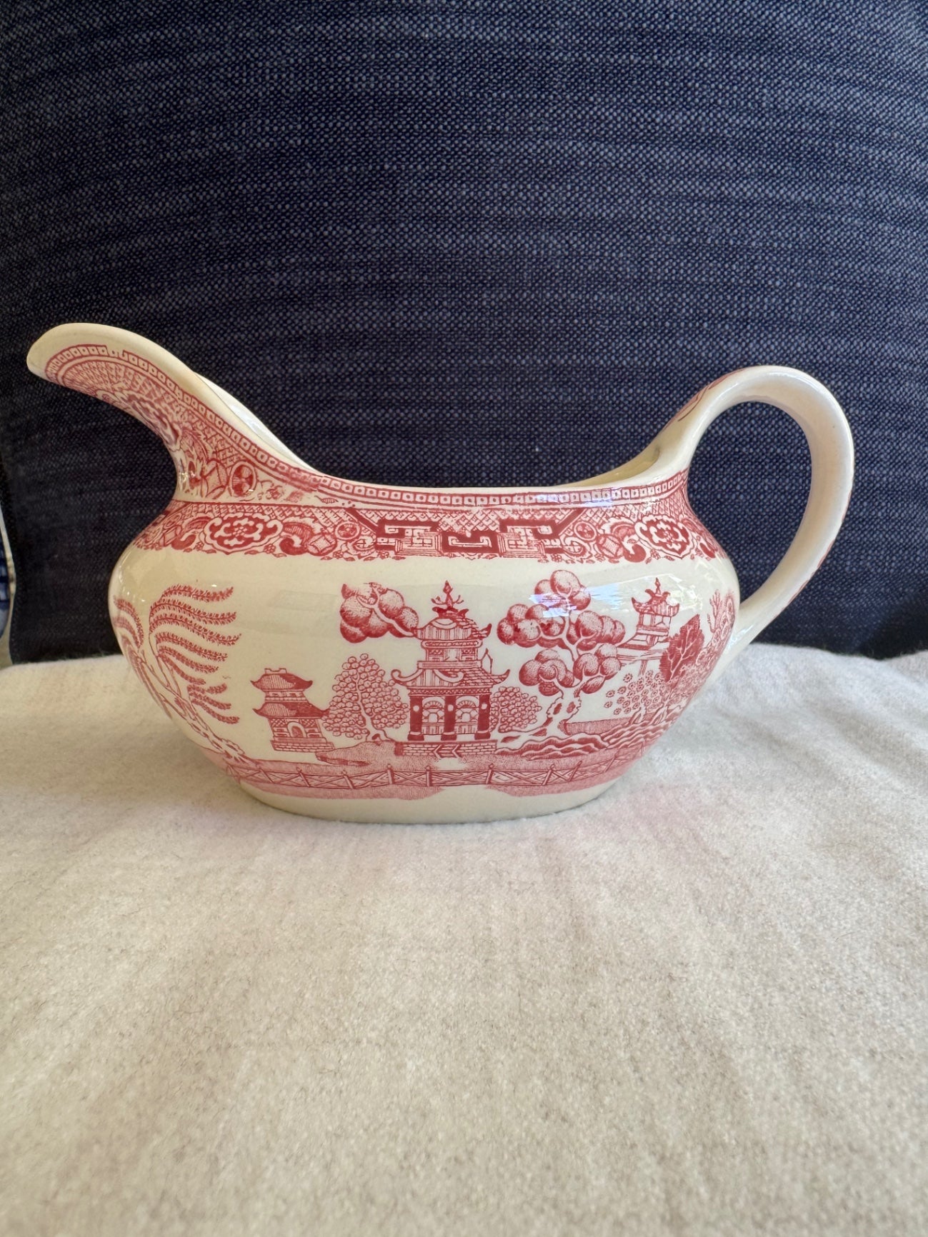 Pink willow transferware gravy boat 