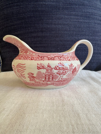 Pink willow transferware gravy boat 