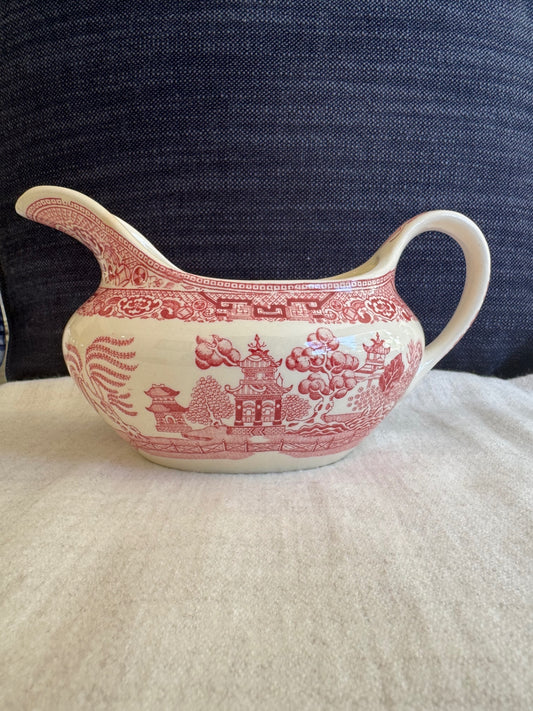 Pink willow transferware gravy boat 