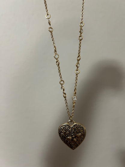 Ornate Heart Pendant Necklace with Bee Accents
