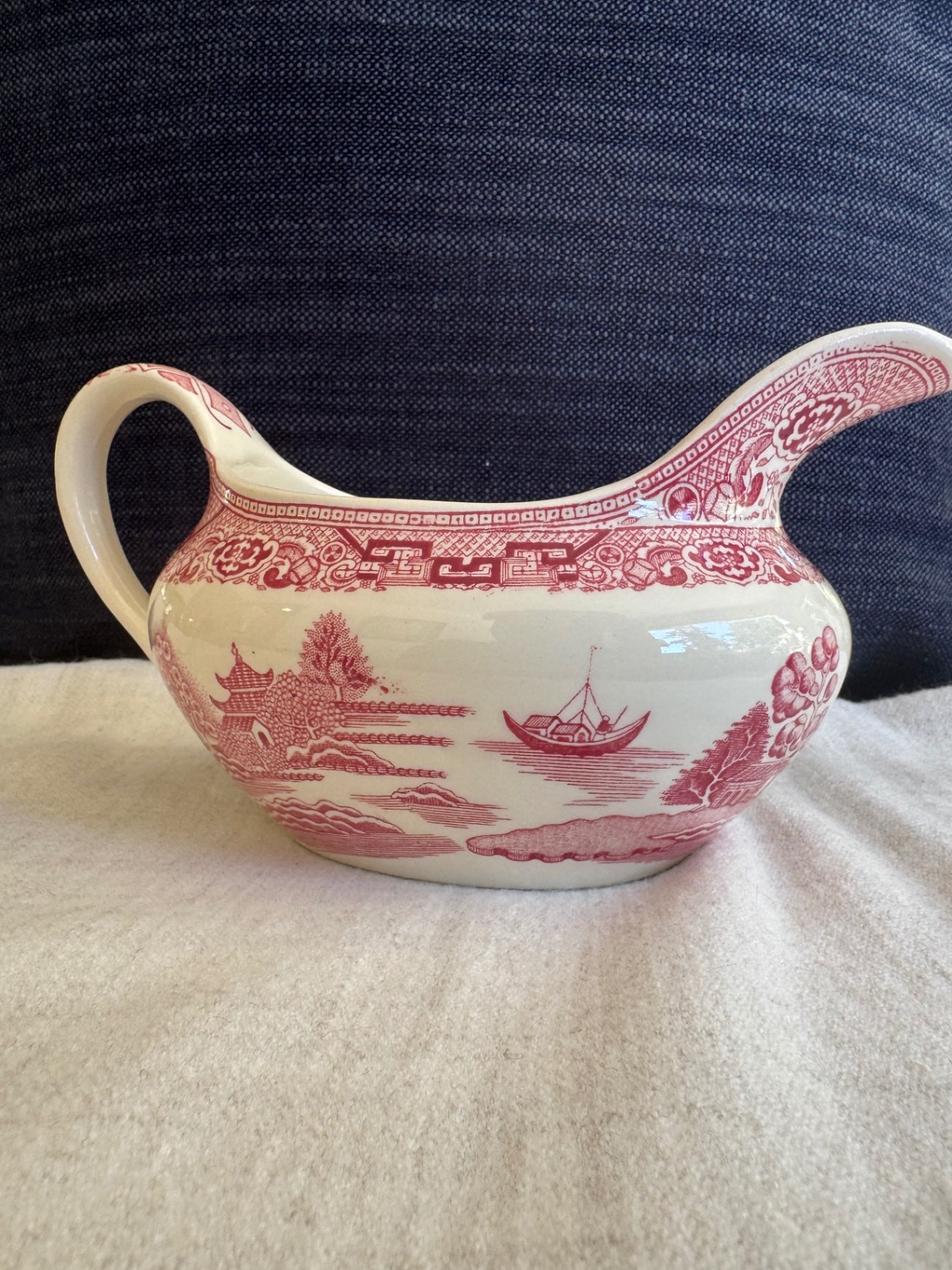 Pink willow transferware gravy boat 