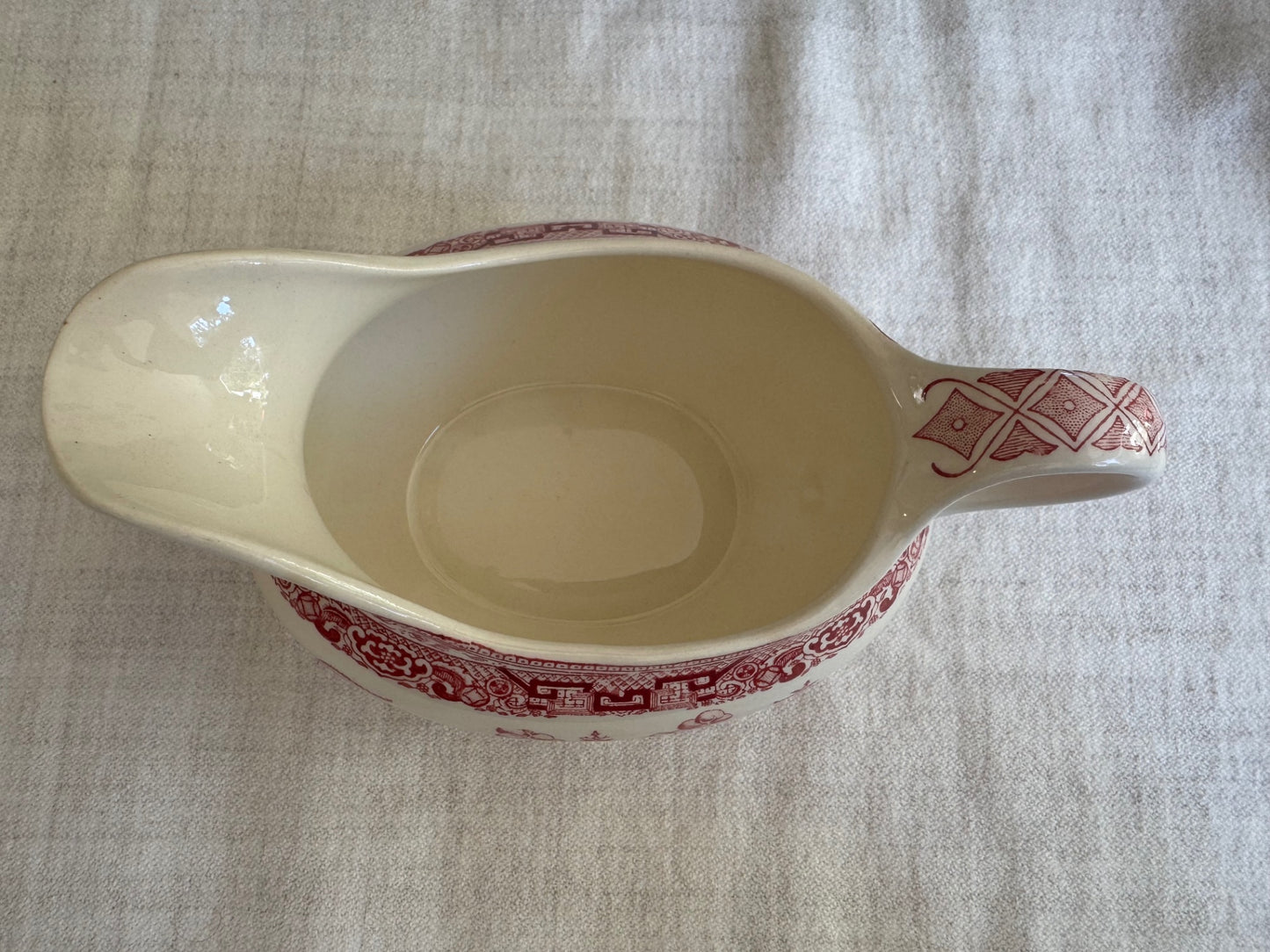 Pink willow transferware gravy boat 