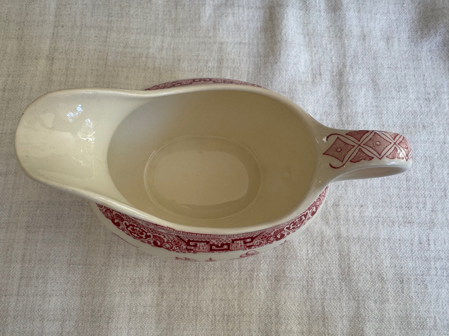 Pink willow transferware gravy boat 