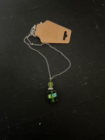 Pretty Green Glass Pendant Necklace