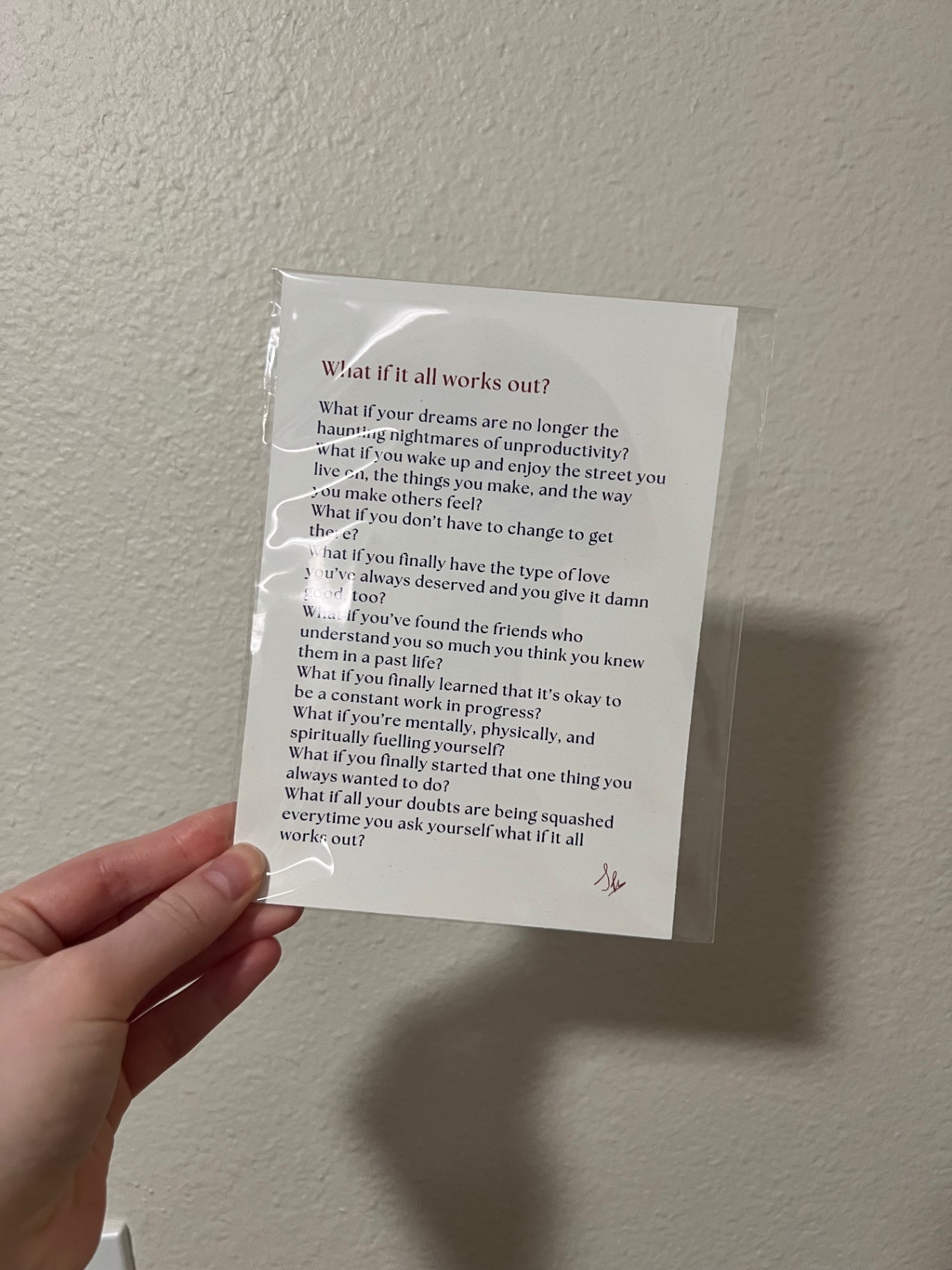 Sam Louise Poetry Print - 5x7 “what if it all works out?” 