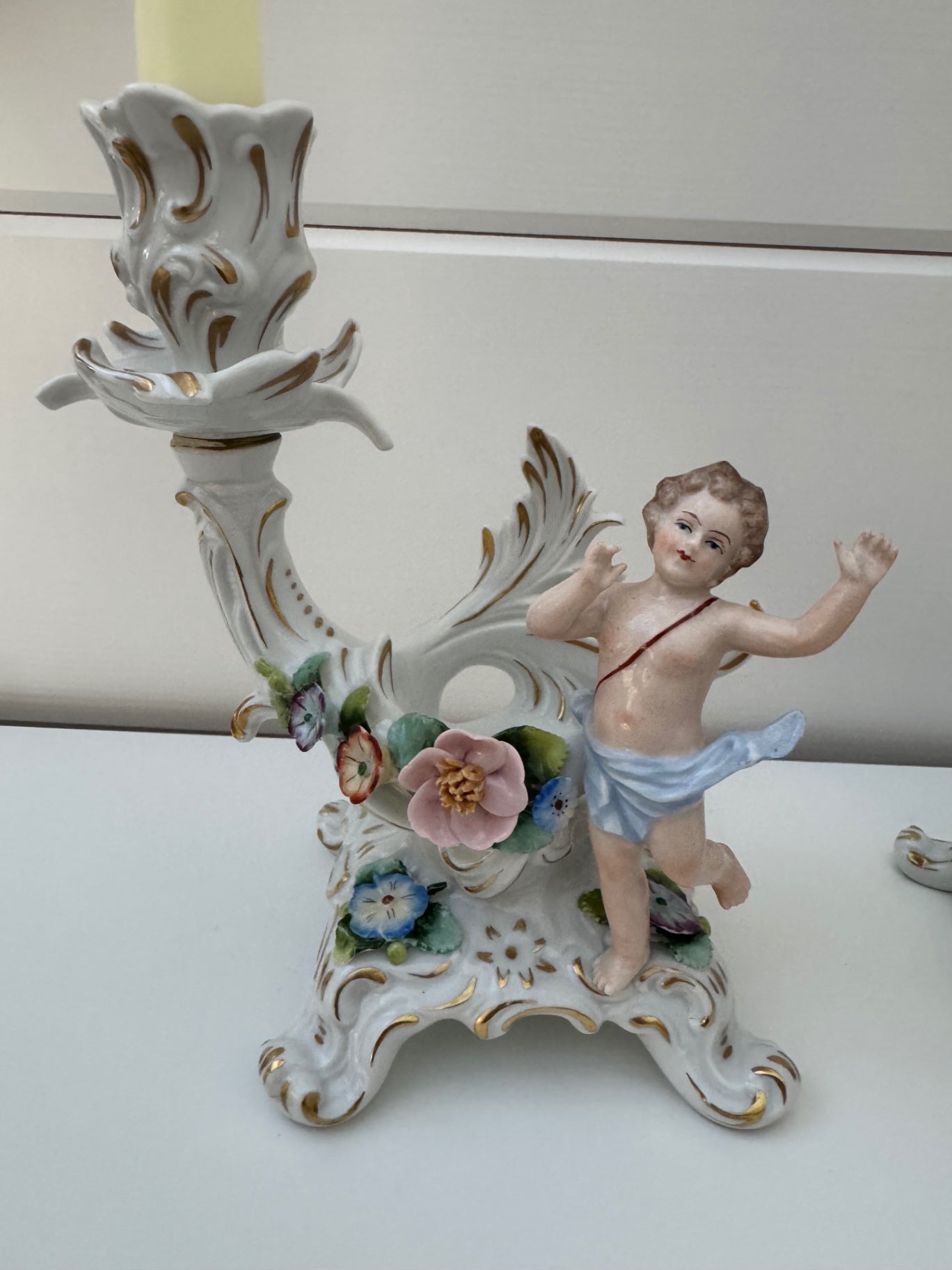 antique German Sitzendorf porcelain cherub candlesticks