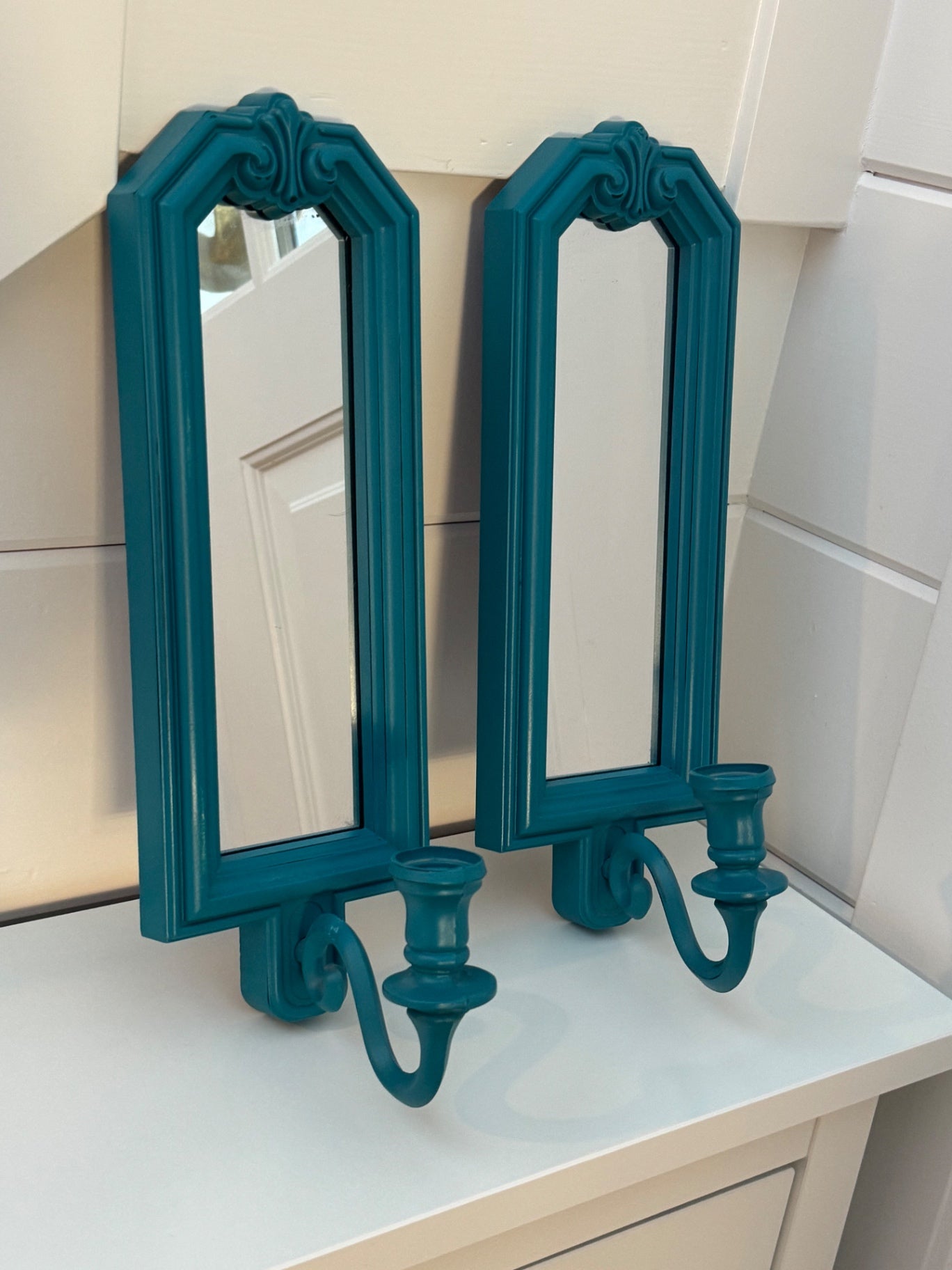 Mid century mirrored candle sconces pair 