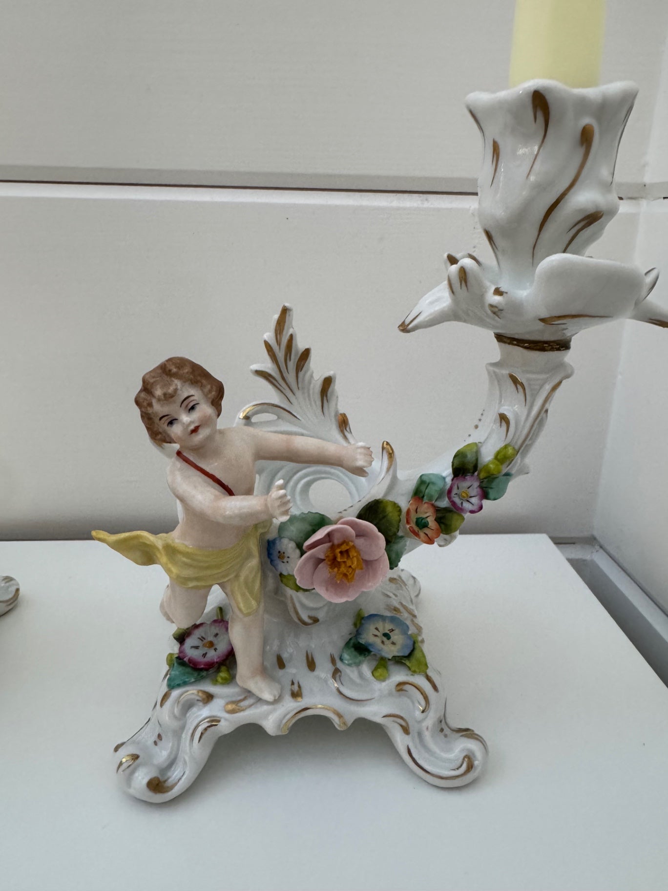 antique German Sitzendorf porcelain cherub candlesticks