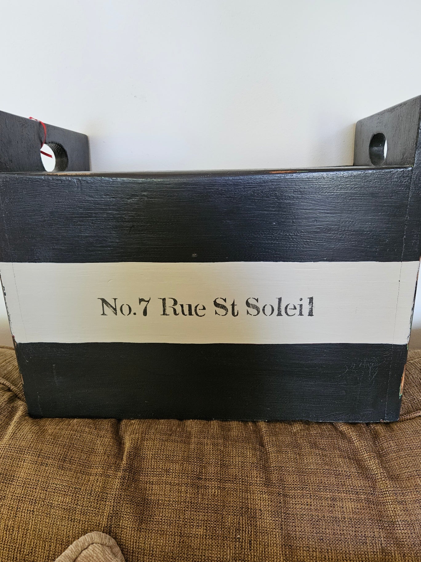 Vintage chippy storage black painted wood 