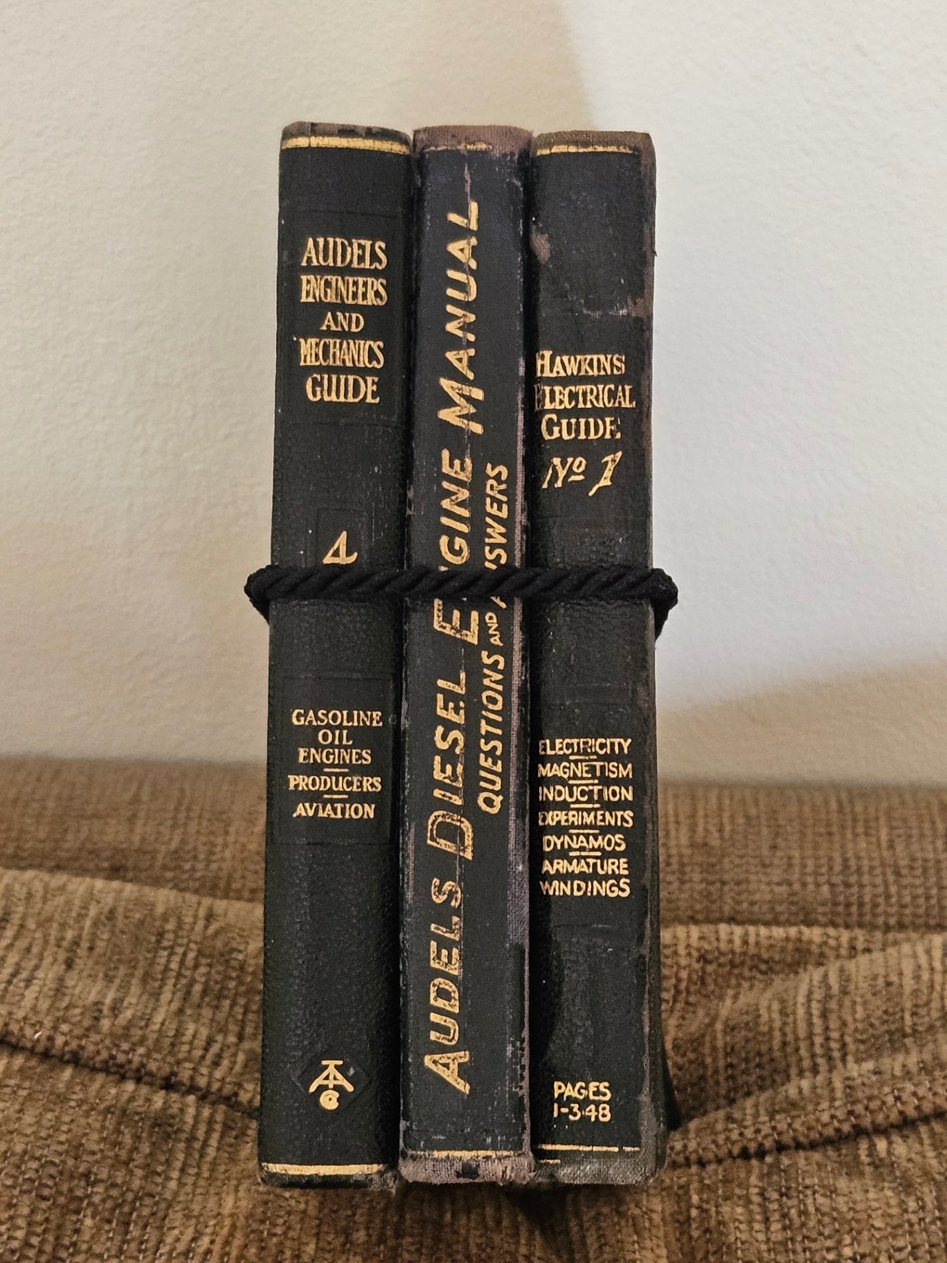3 antique manuals on diesel engines, engineering and electricity