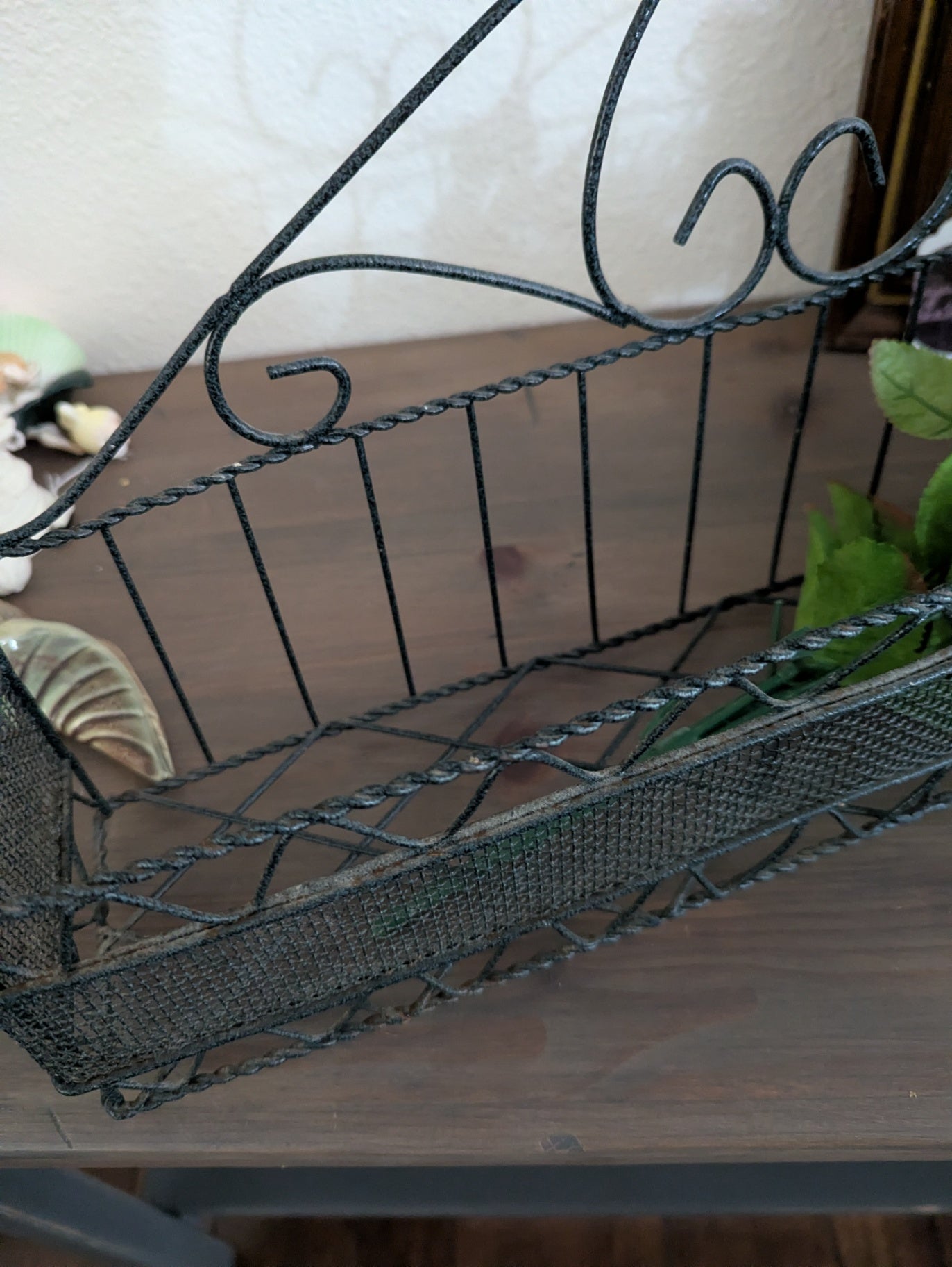 Black Wrought Metal Rectangular Basket 