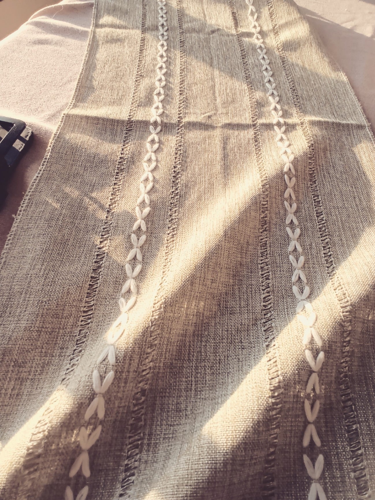 Beige Woven 36" Table Runner w/Tassels