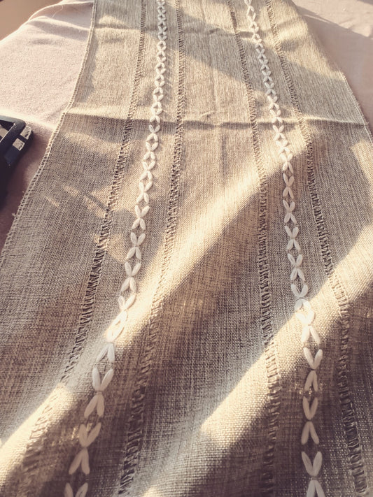 Beige Woven 36" Table Runner w/Tassels