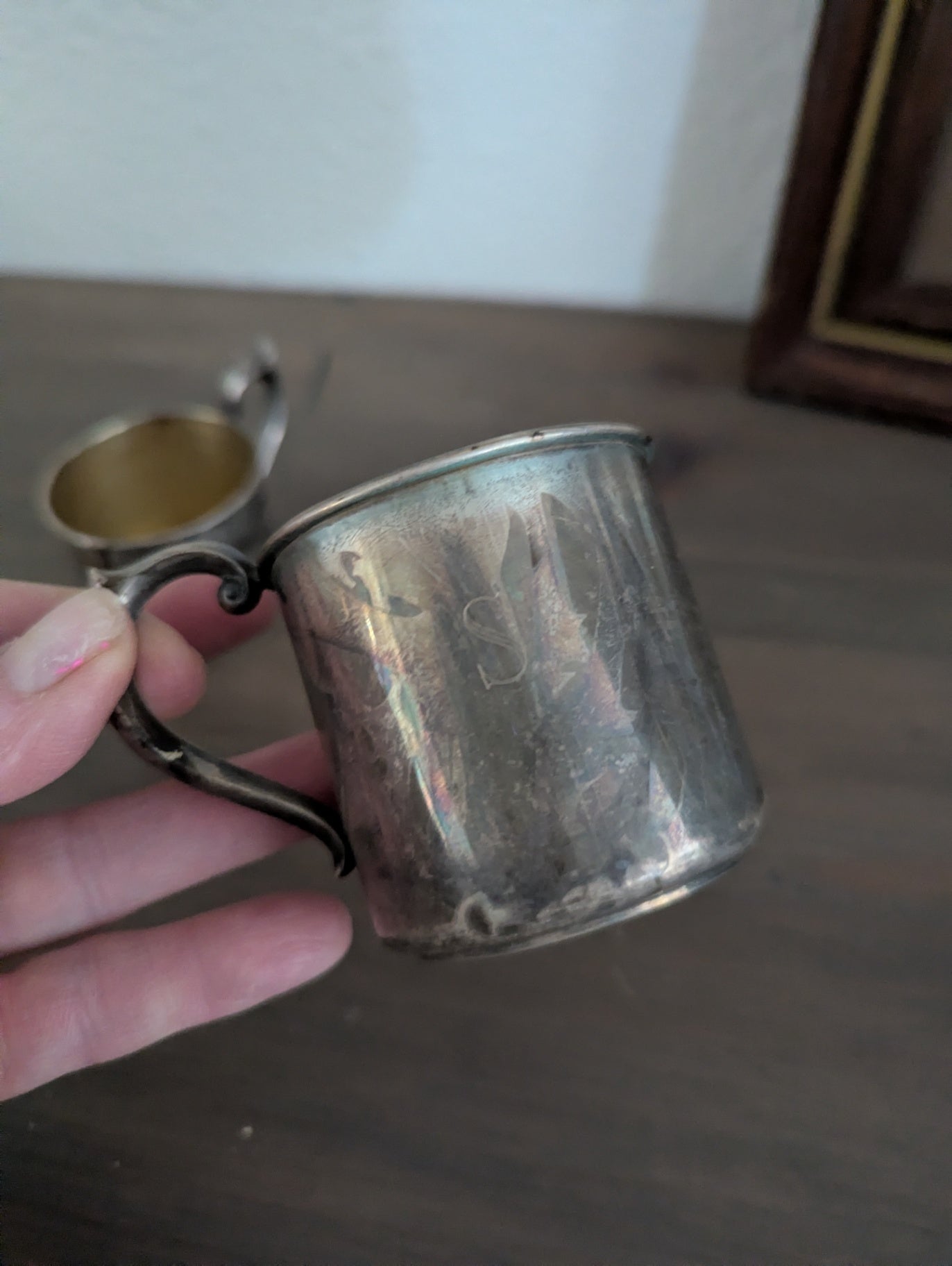 Antique Silver or Played Child Christening cups
