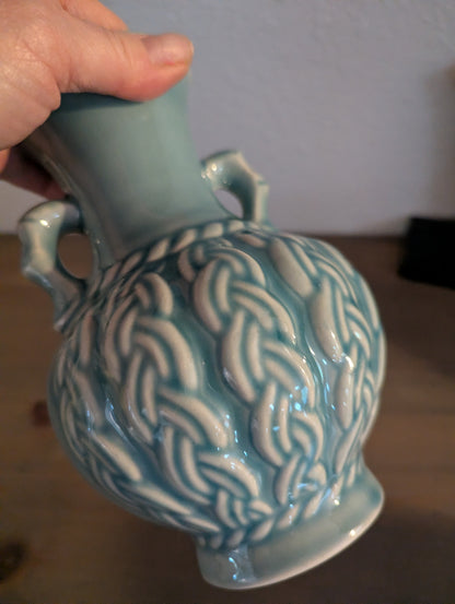 Vtg. Celadon Braided Weave Vase