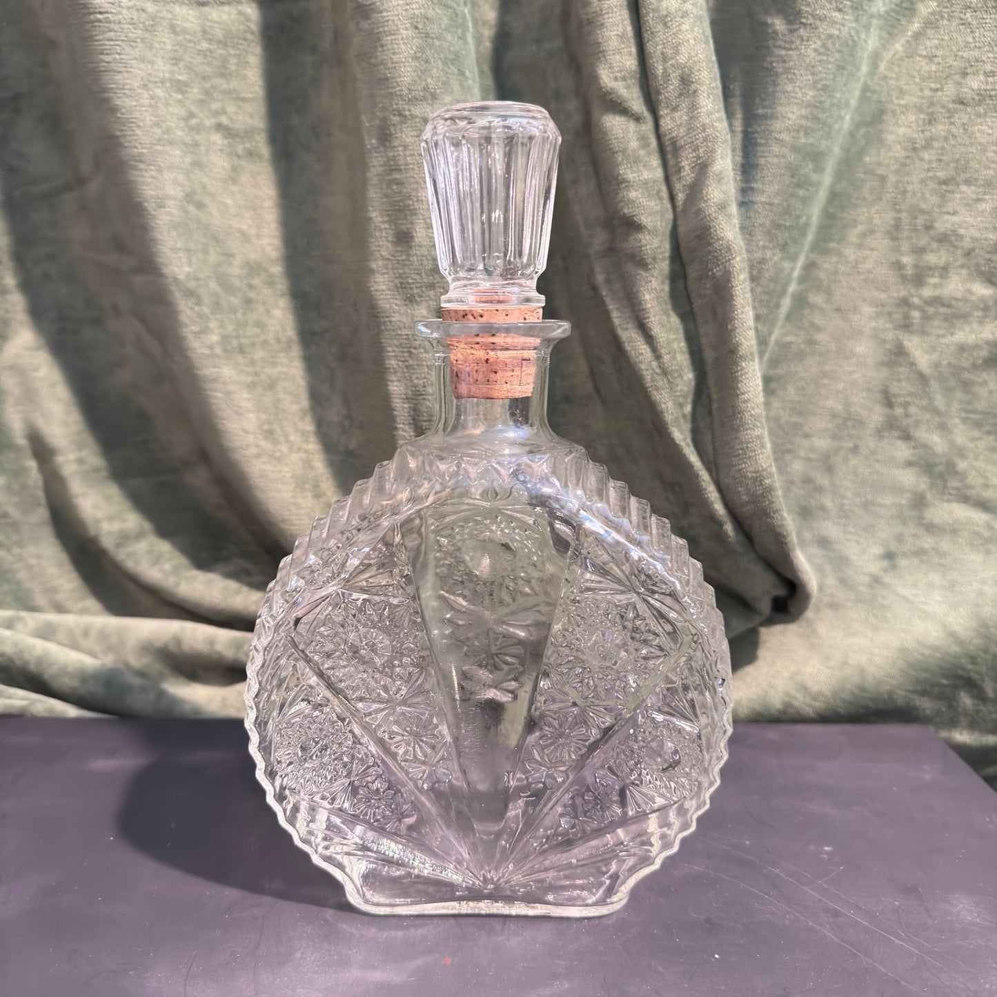 Pressed Glass Decanter with Cork Stopper
