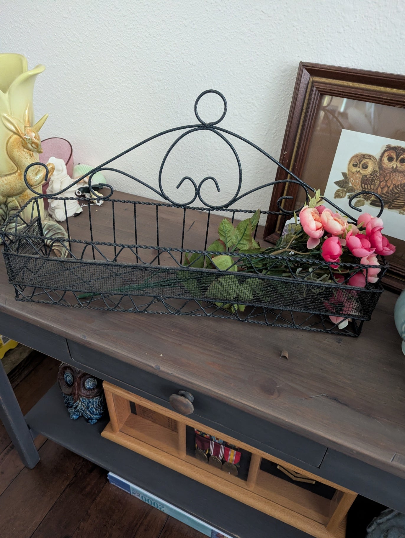 Black Wrought Metal Rectangular Basket 