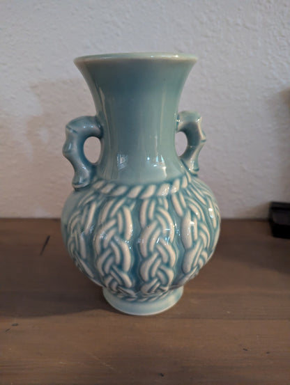 Vtg. Celadon Braided Weave Vase