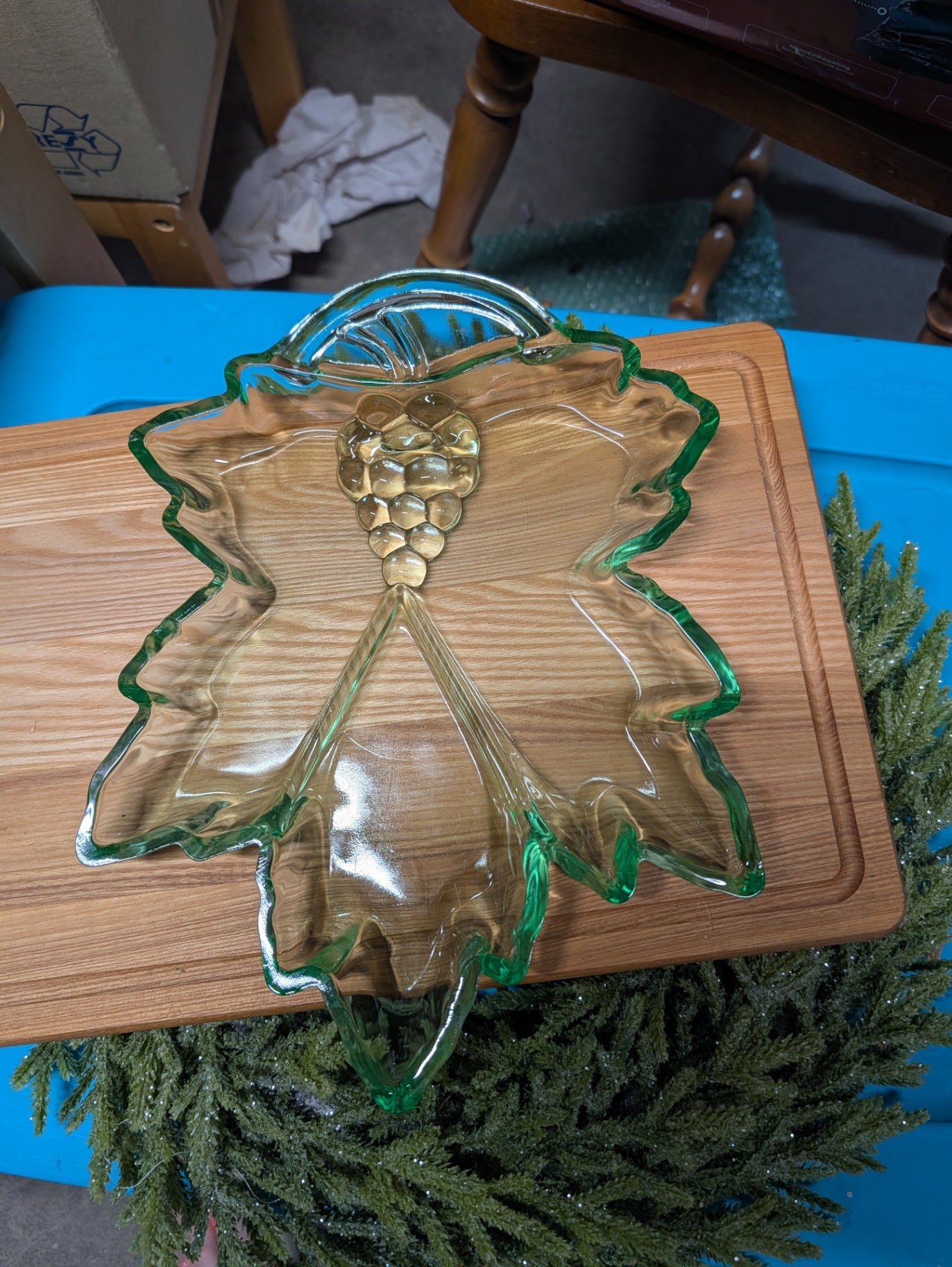 Vintage Indiana Glass Leaf Dish with Small Chip
