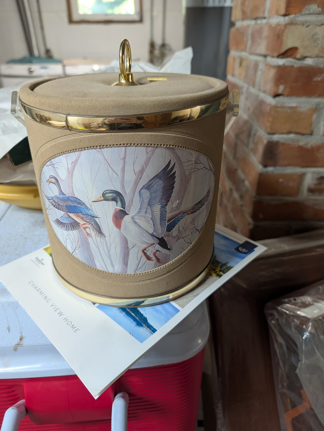 Vintage Faux Suede Mallard Ice Bucket