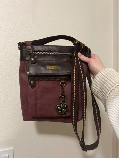 Chala Plum Vegan Leather Crossbody Bag with paw keychain