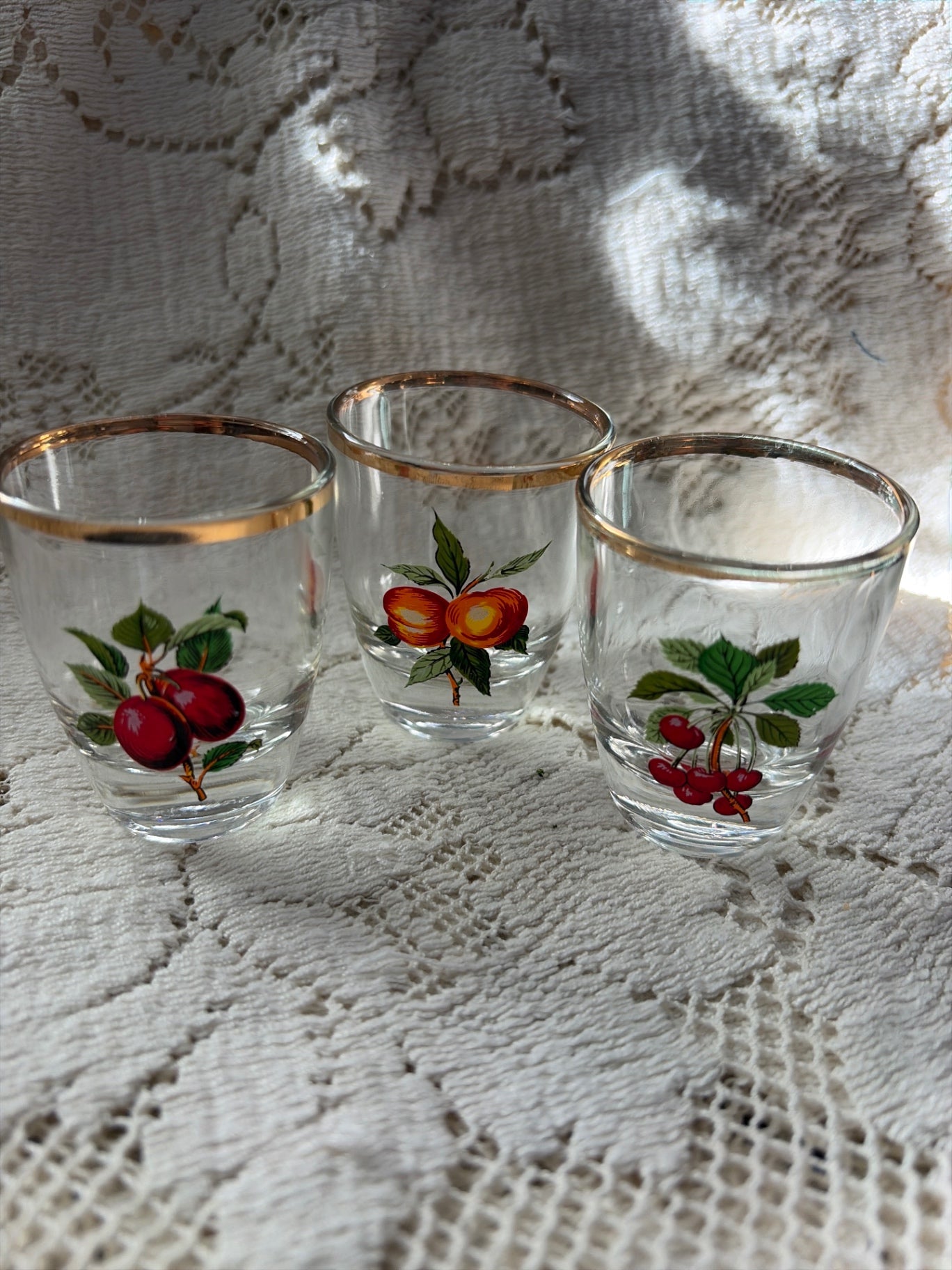 (3) Shot glasses with Fruit designs