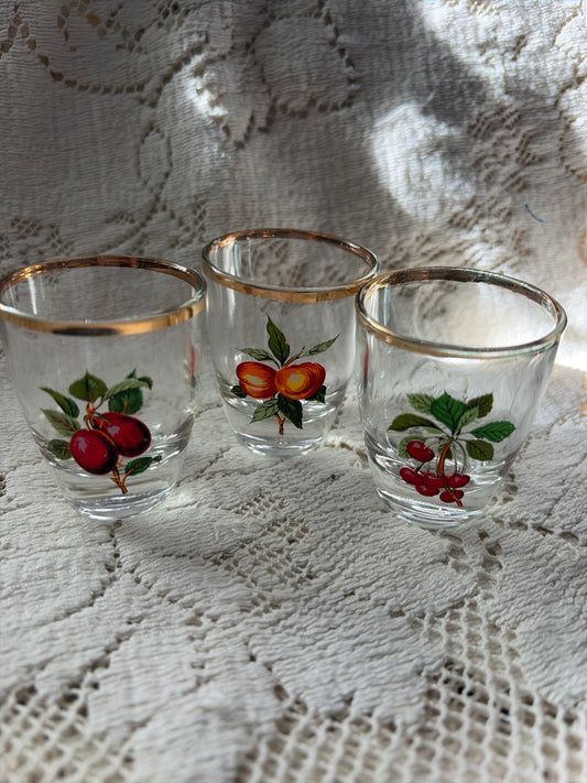 (3) Shot glasses with Fruit designs