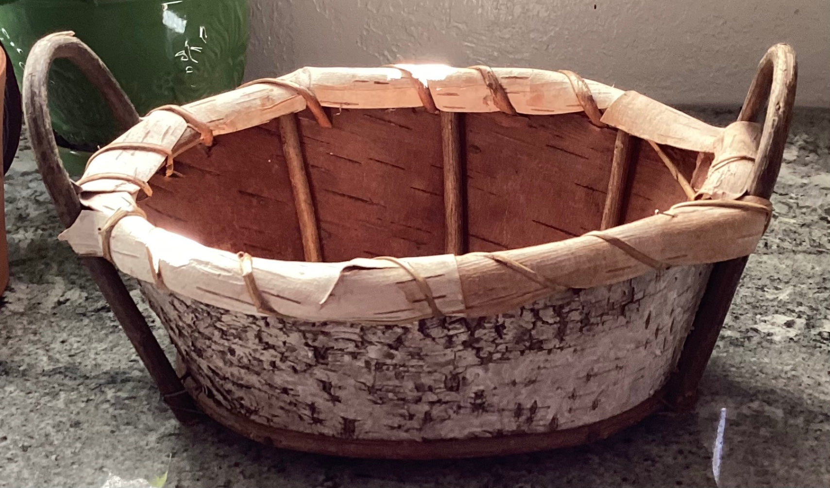 Handcrafted, rustic birch bark basket