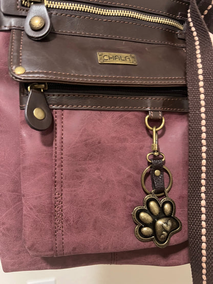 Chala Plum Vegan Leather Crossbody Bag with paw keychain