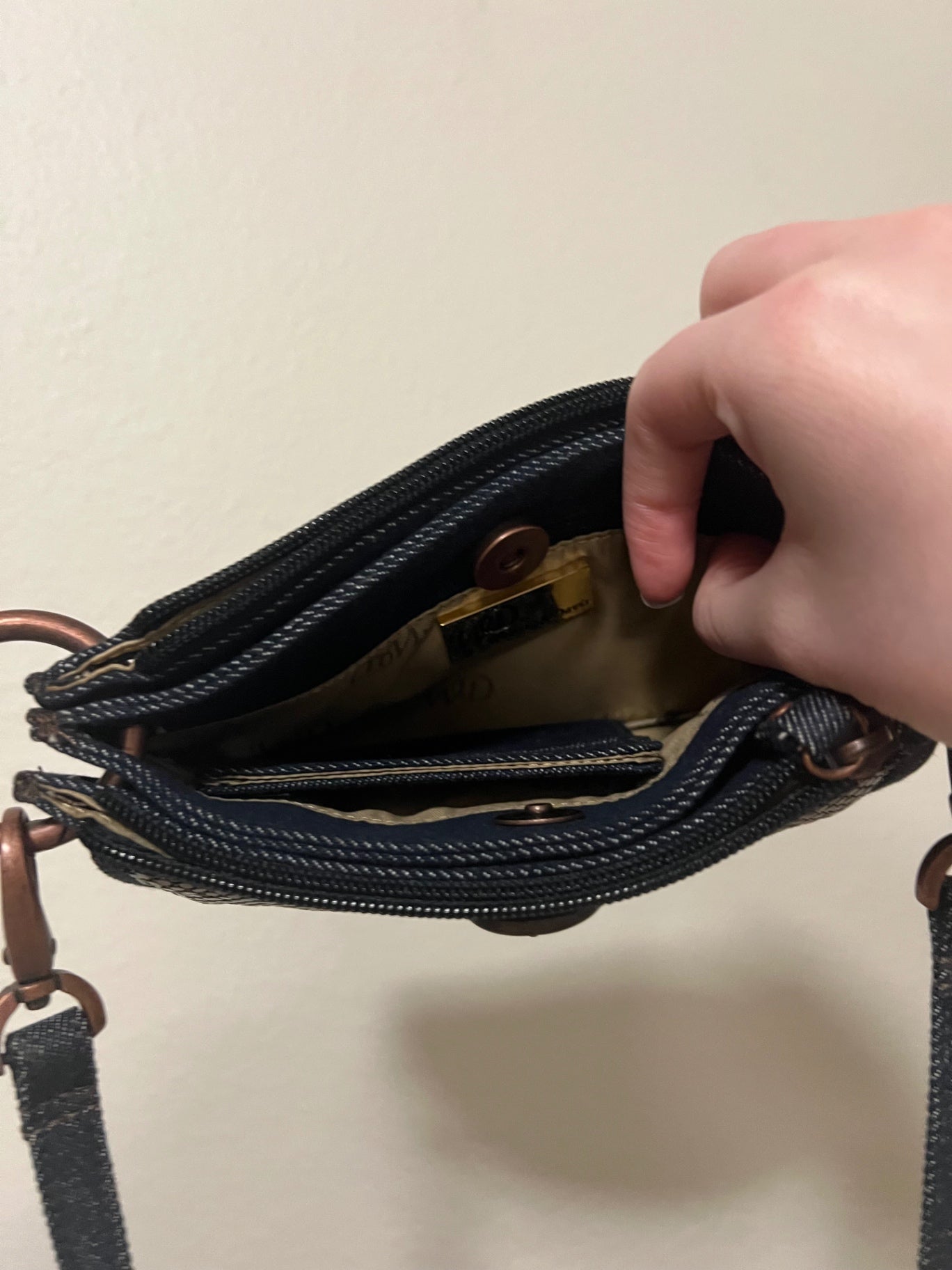 Denim and sequin crossbody purse 