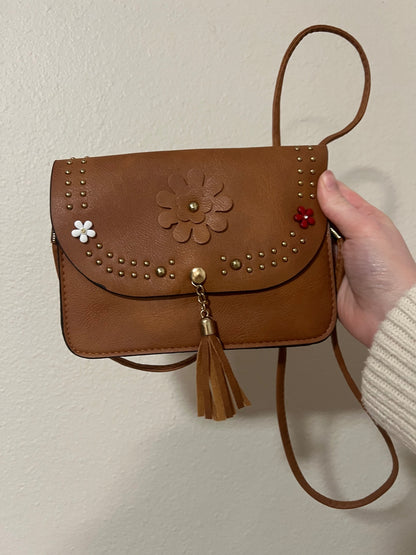 Cute floral and stud embellished crossbody purse