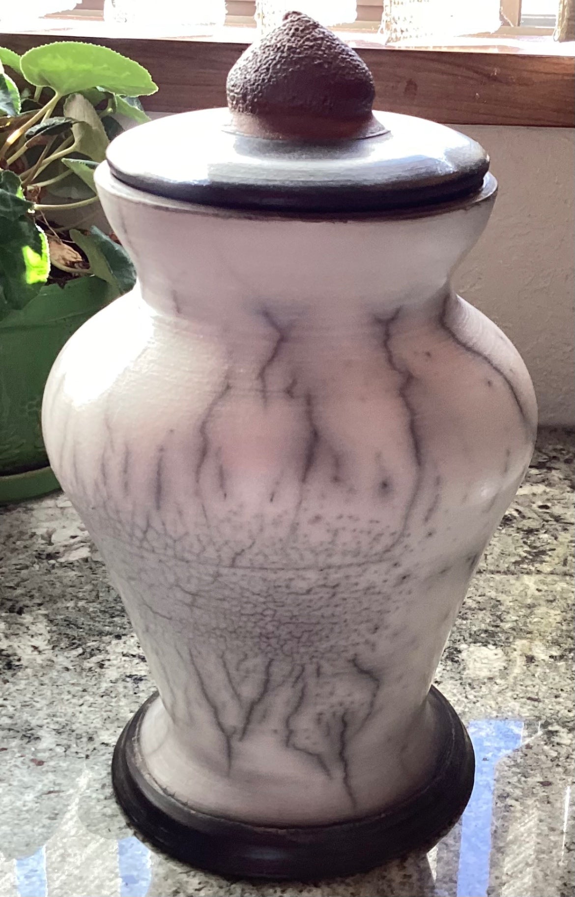 Signed and numbered horse hair urn/vase 12 inches tall 