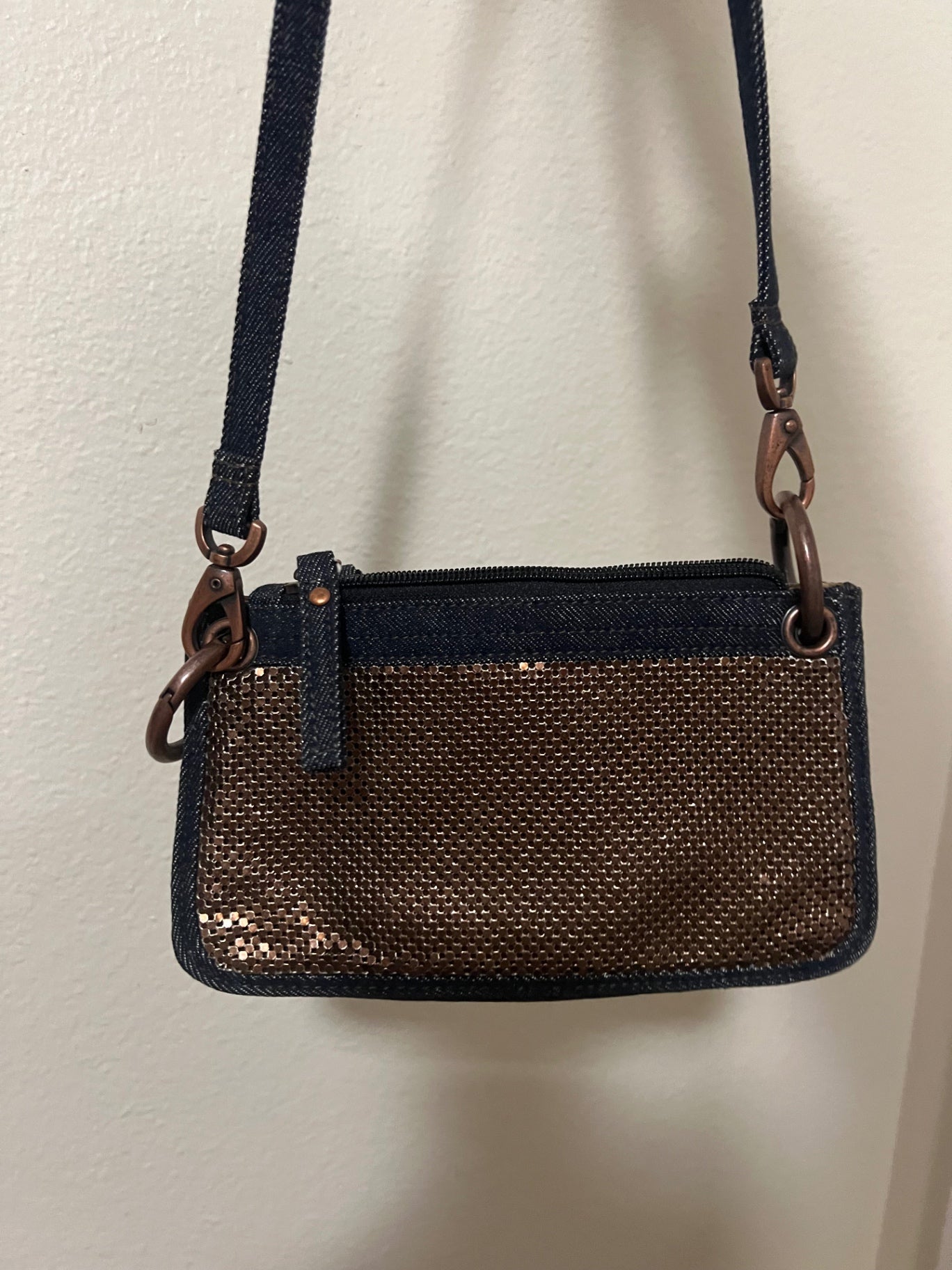 Denim and sequin crossbody purse 